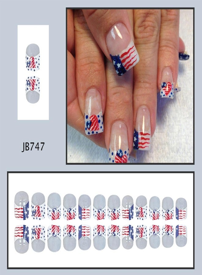 LRKNNO Independence Day French Tip Press on Nails Short Square Fake Nails Heart American Flag White Nails Tips Full Cover Acrylic Nails with Design Glossy 4th of July Glue on Nails for Women Girls 24Pcs - Image 2